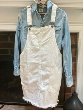 Light Wash Denim Shirt with White Denim Pinafore Dress
